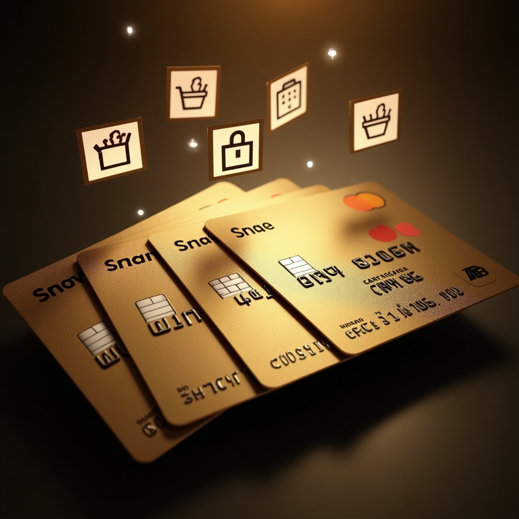 Multiple credit cards with cashback rewards being used to purchase gift cards