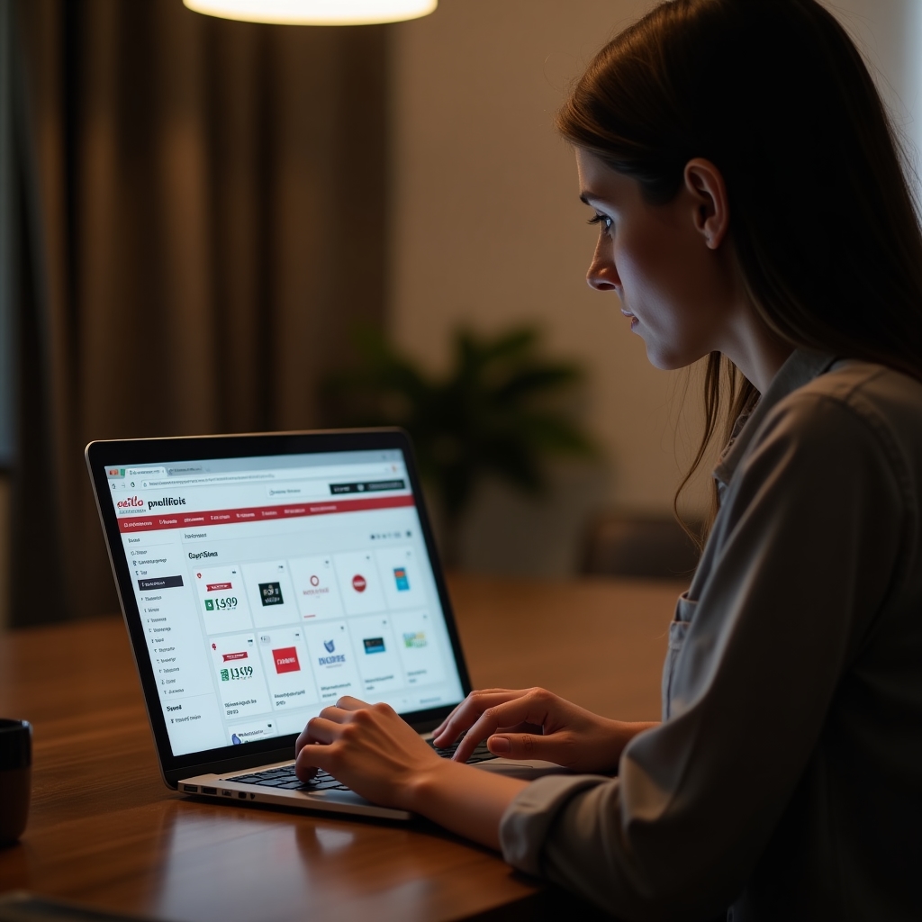 Person searching for gift card deals on laptop